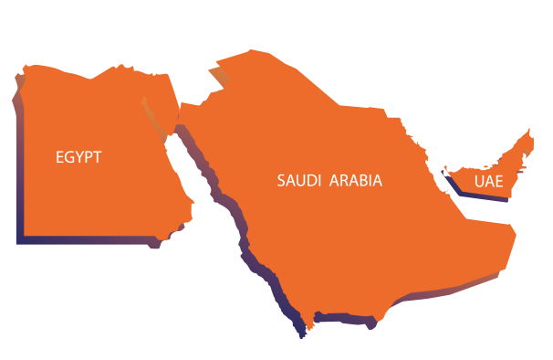 Egypt, Saudi Arabia, and UAE map